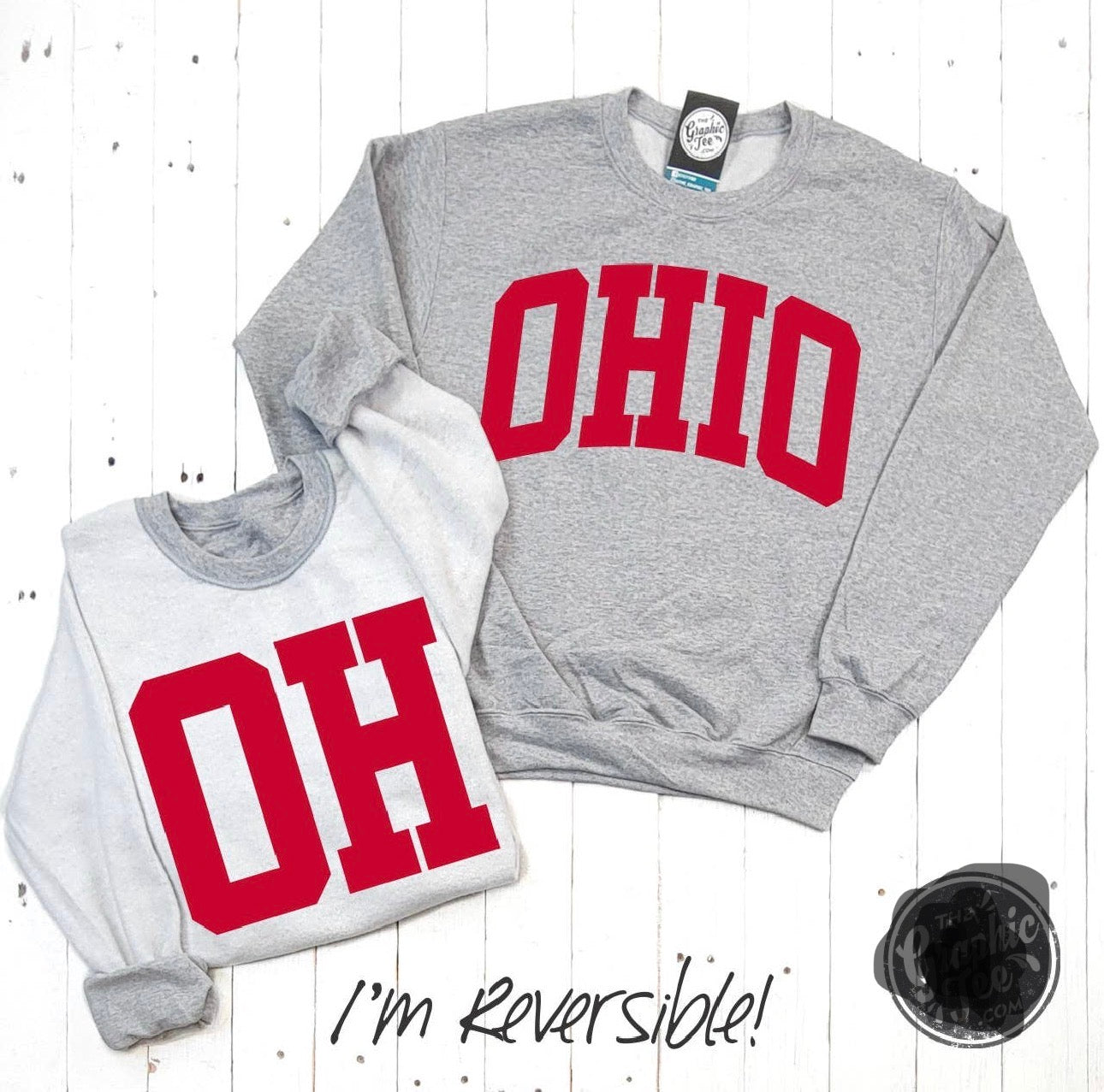 OH Scarlet Red Print Reversible Sport Grey Crewneck Sweatshirt