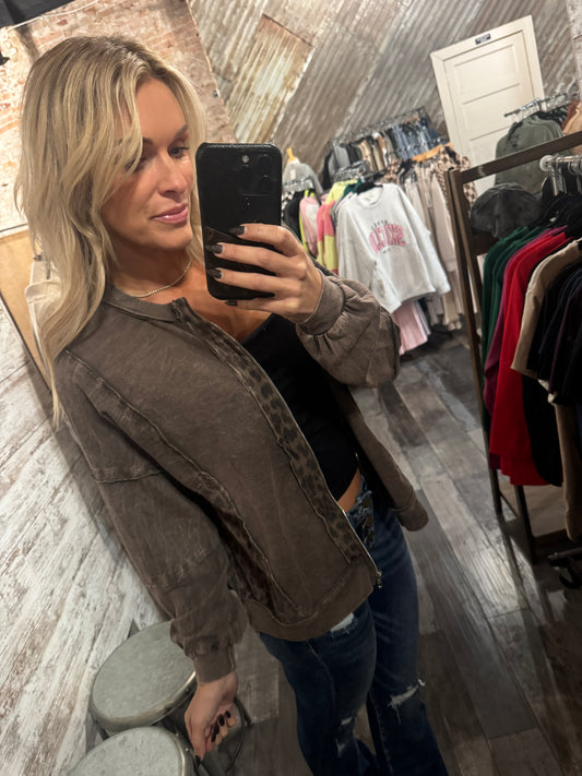 Mineral Wash Cheetah Zip Up