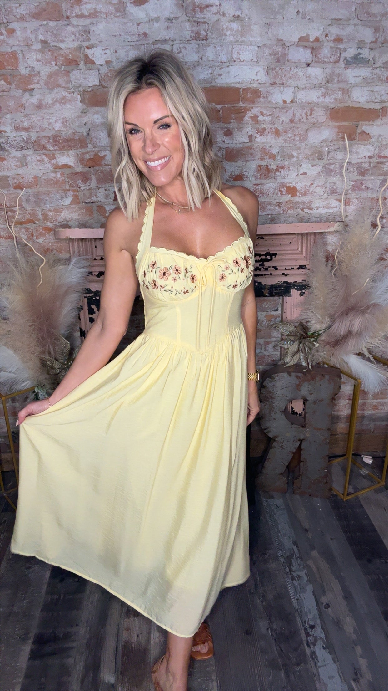 Halter Neck Yellow Dress – Rustic Gals Boutique LLC