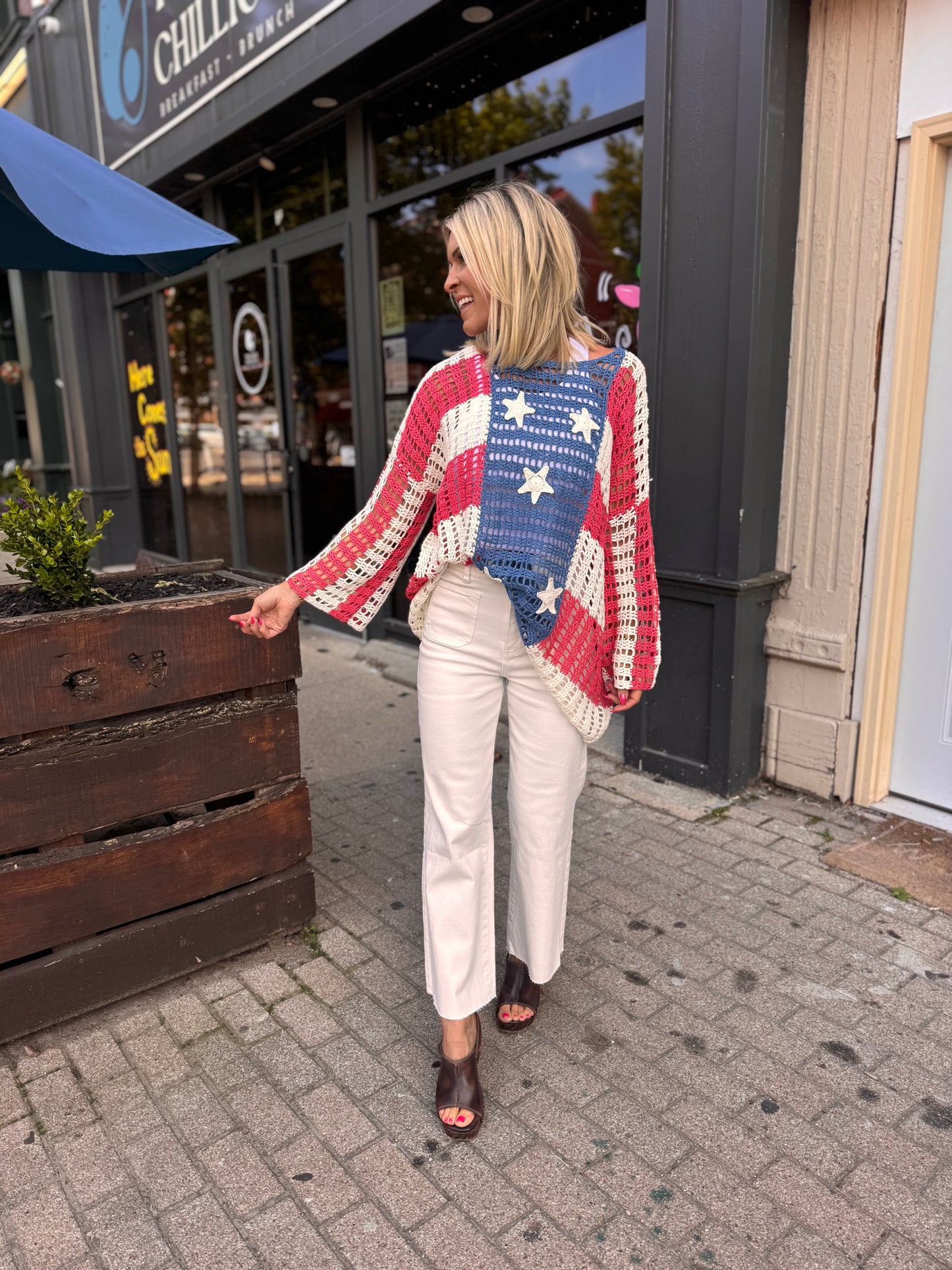 American Flag Open Knit Top