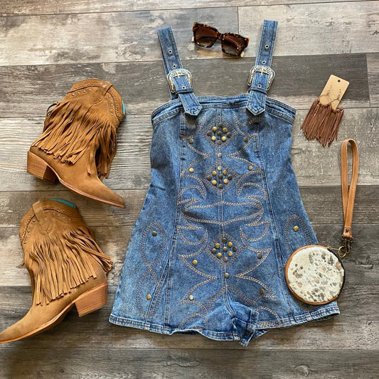 Washed Western Denim Romper