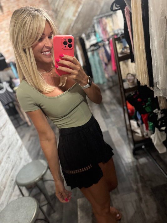 Black Bronze Ruffle Short