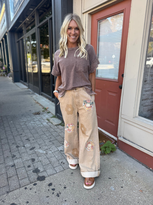 Sand Flower Patch Pant