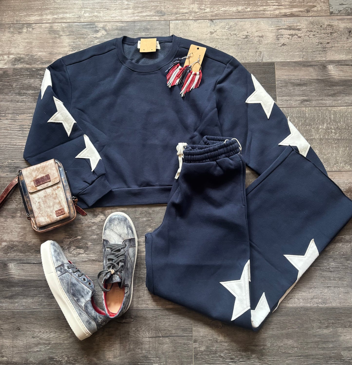 Navy Star Wide Leg Terry