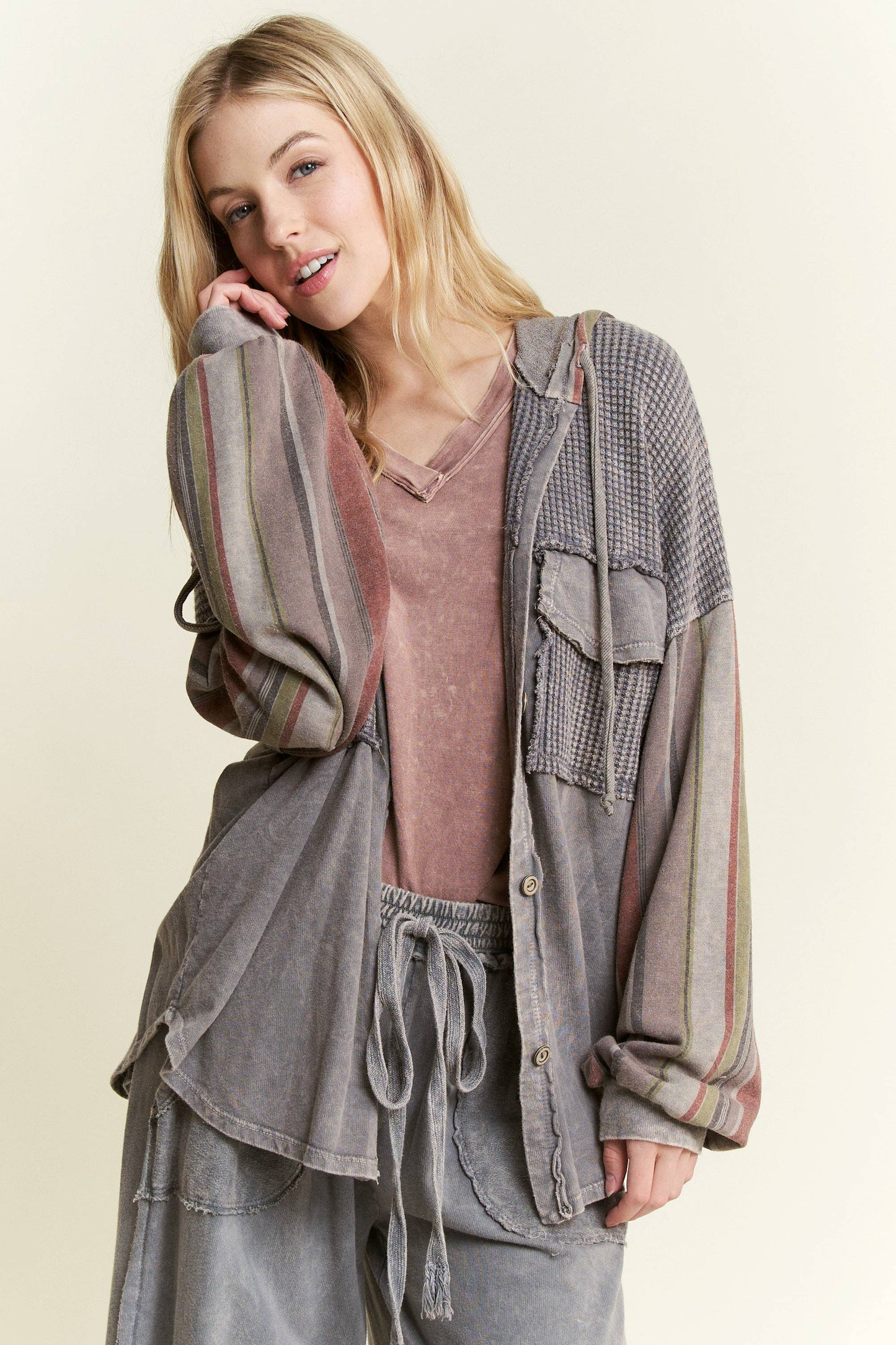 Striped Hoodie Sleeves Fall Shacket