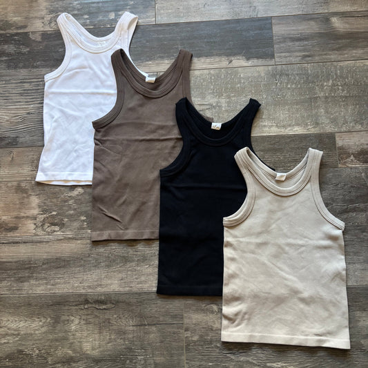 Fine Rib High Neck Tank
