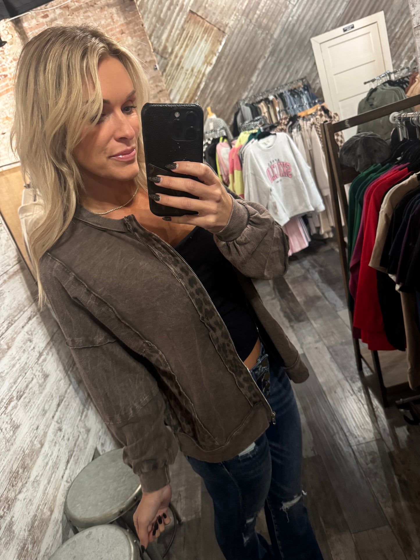 Mineral Wash Cheetah Zip Up