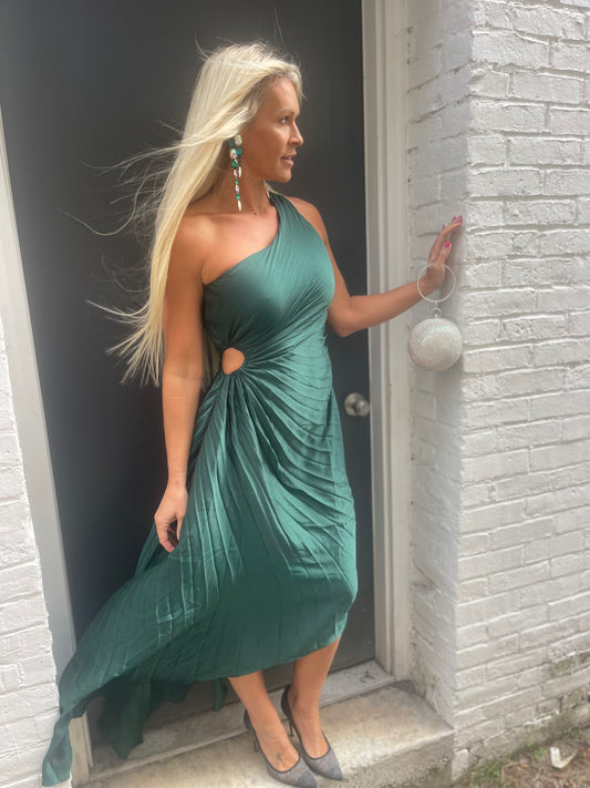 Pleated One Shoulder Maxi