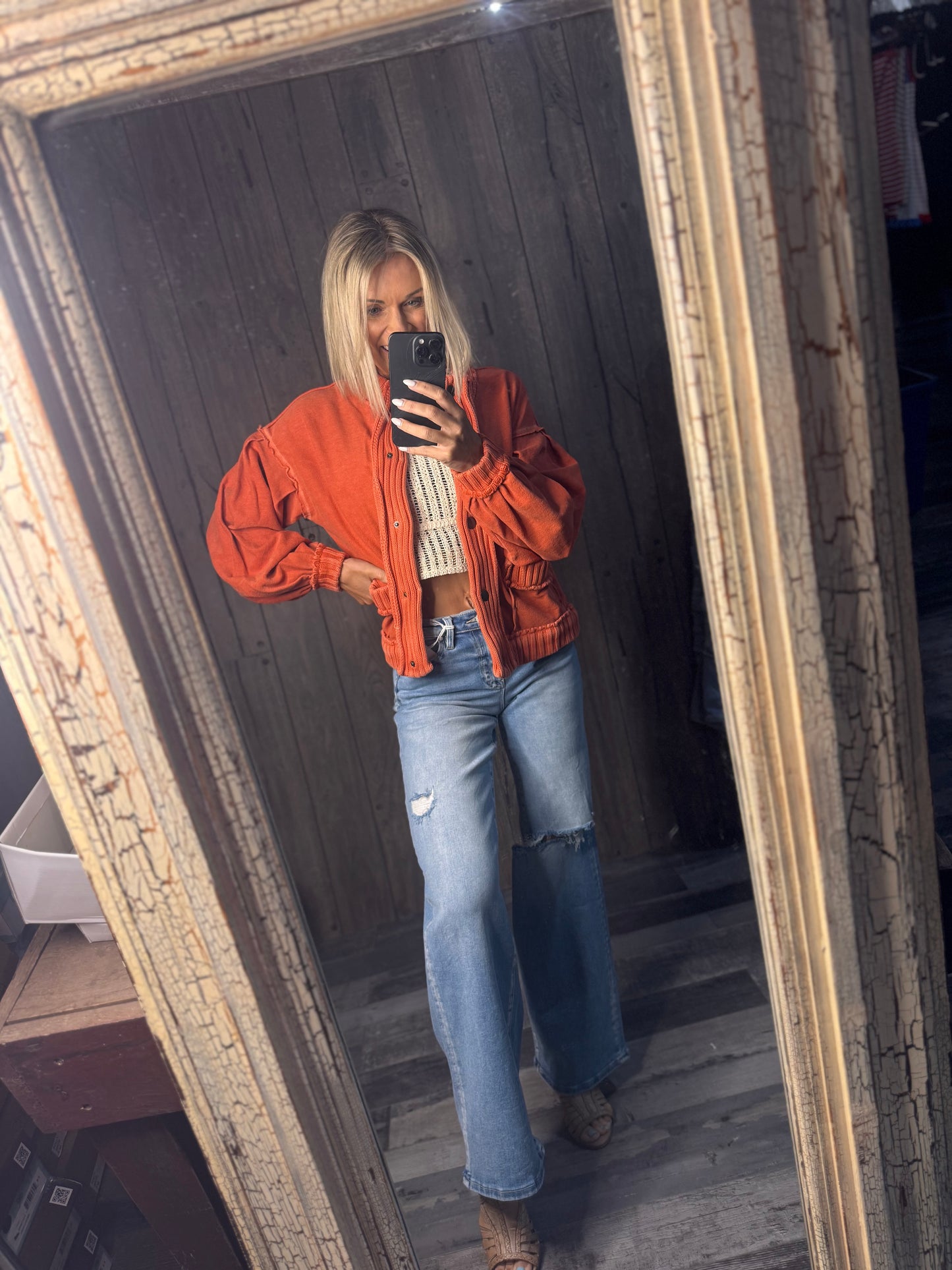 Washed Vintage Ribbed Cardigan