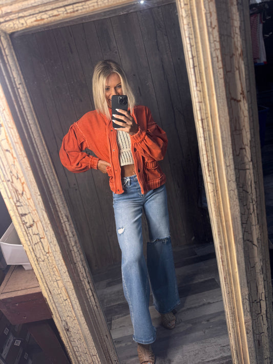 Washed Vintage Ribbed Cardigan