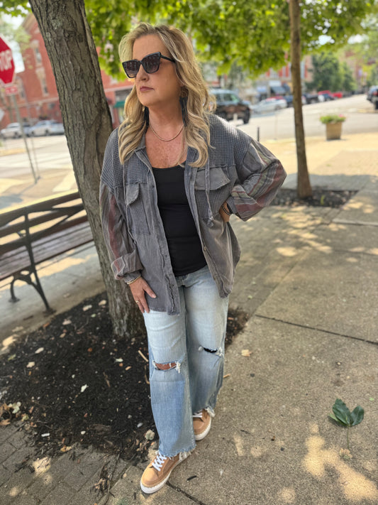 Striped Hoodie Sleeves Fall Shacket