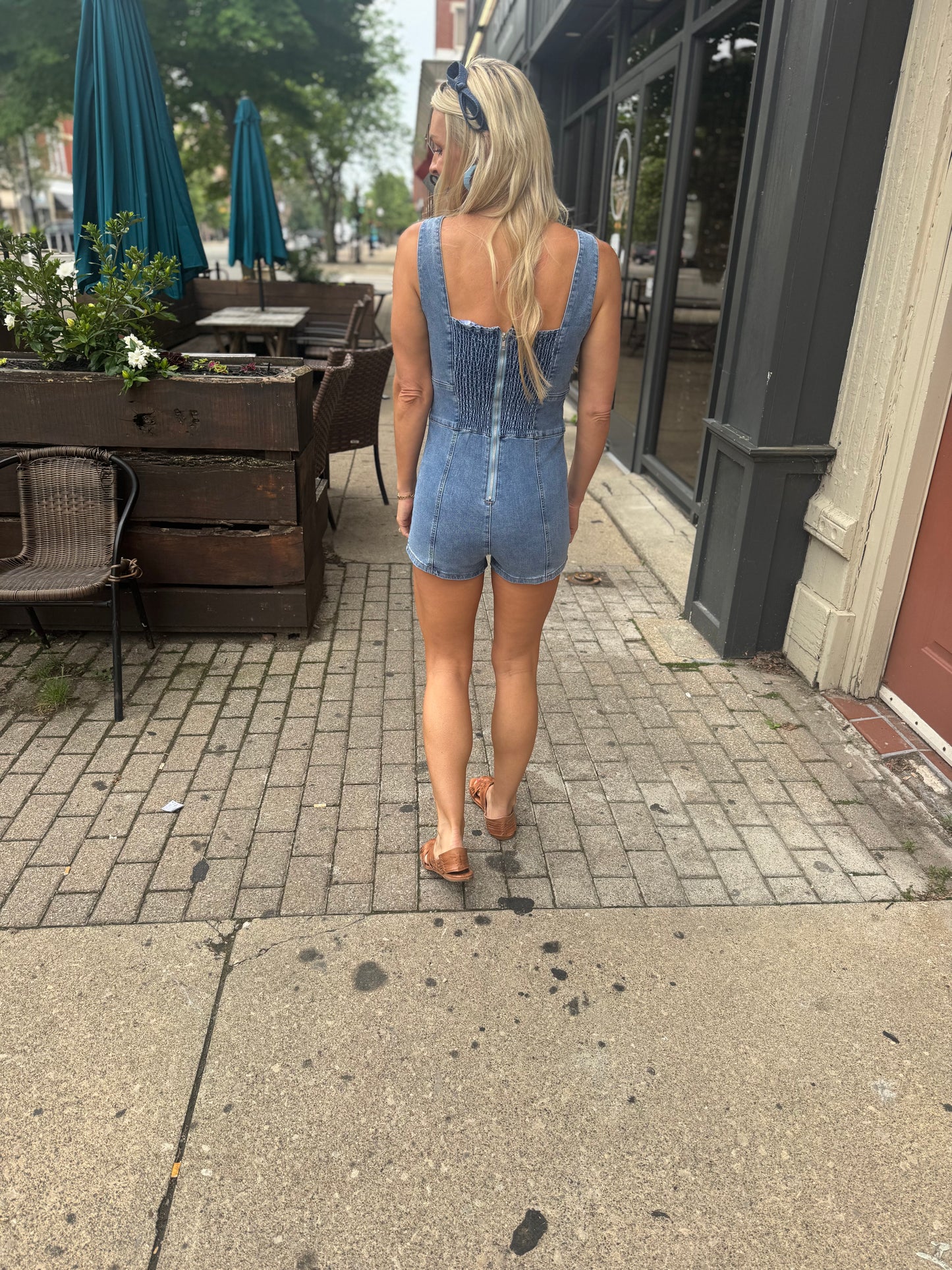 Deep V Denim Romper