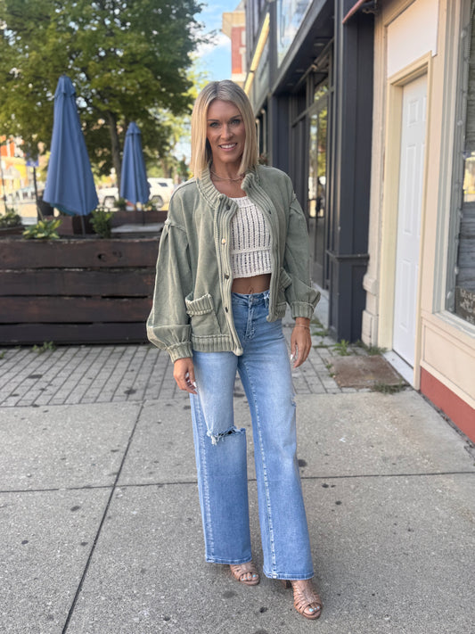 Washed Vintage Ribbed Cardigan