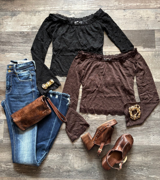 Lace Scalloped Off Shoulder