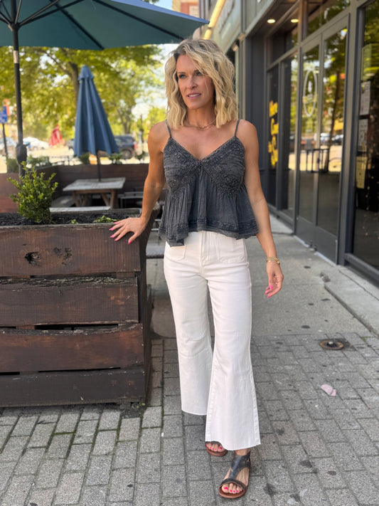 Melody Cropped White Denim