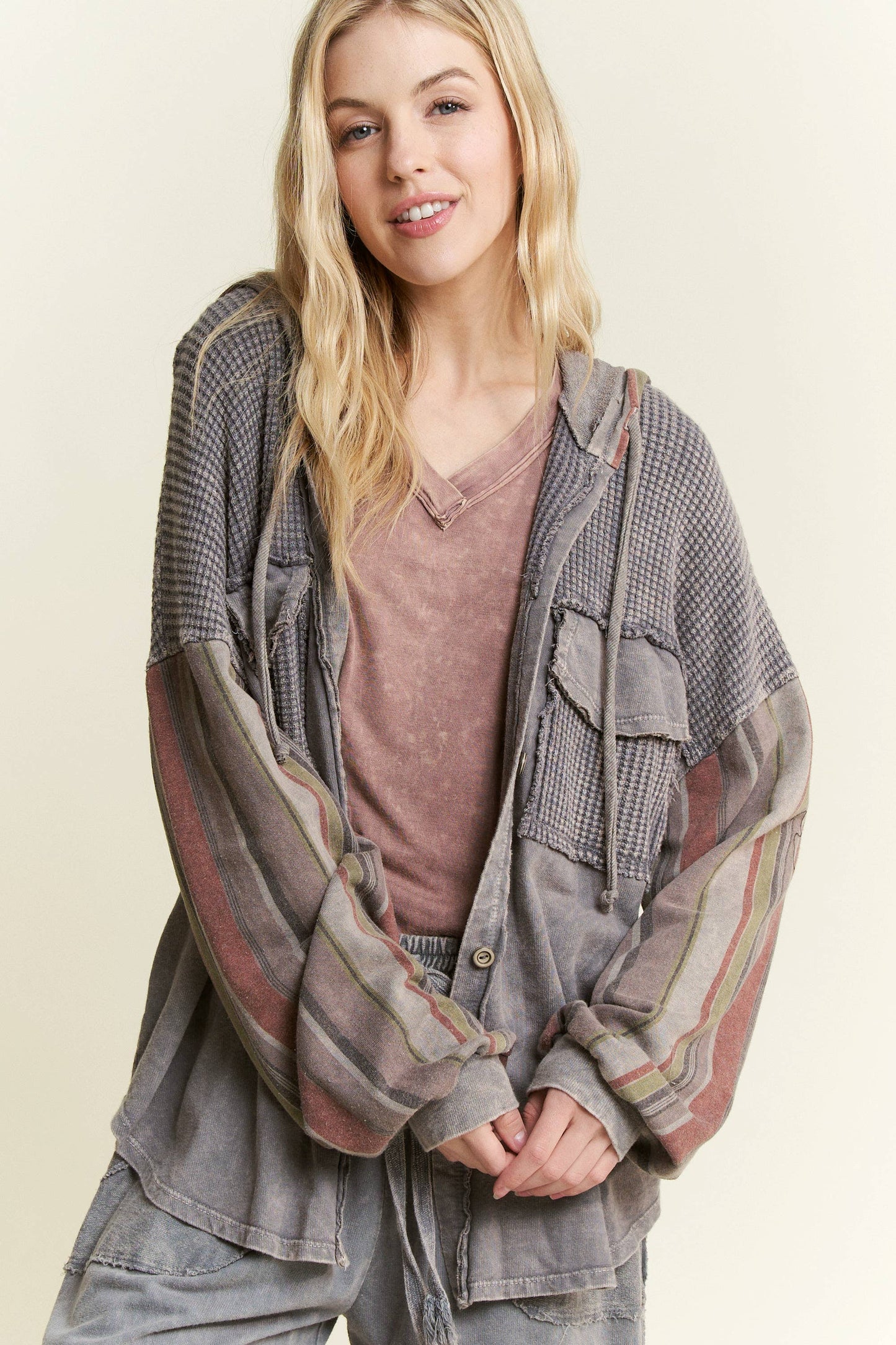 Striped Hoodie Sleeves Fall Shacket