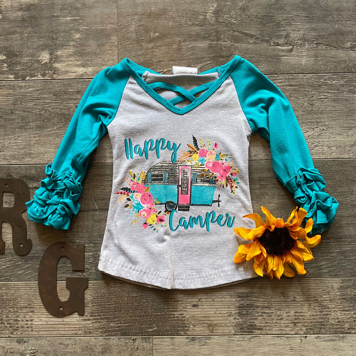 Little Girls Happy Camper Top